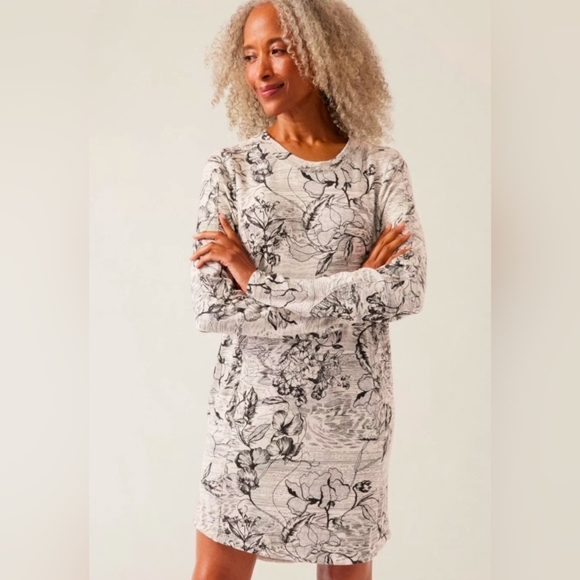 Athleta Balance Print Dress In Gray Eden Floral Pockets Women's Size Small - Picture 1 of 8